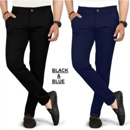 Pack of 2 Men Solid Blue, Black Track Pants-image-110