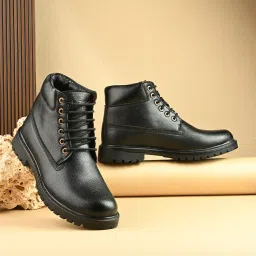 Men Black Solid Casual Chunky Boots || Synthetic Leather Boots || Boots For Men Boots For Men-image-70