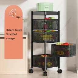 Kitchen Rack, Square Rotating 4 Layer Trolly Carbon Steel Kitchen Trolley-8