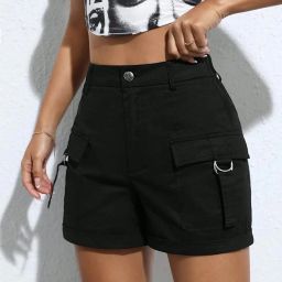 Self Design Women Black Cargo Shorts-image-40