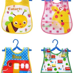 Plastic Waterproof Baby Apron with Bib (Pack of 4) Random Color-21