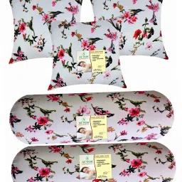 Combo Set Of 3 Cushion And 2 Microfibre Floral Bolster Pack of 5-image-81