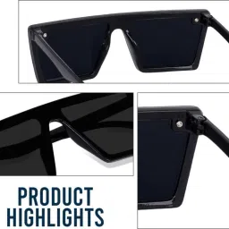 reirson UV Protection Retro Square, Over-sized Sunglasses (Free Size) image 2