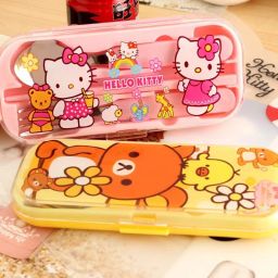 Spoon Fork And Chopstick Kids Cutlery Set 1 Disposable Stainless Steel, Plastic Cutlery Set-image-81