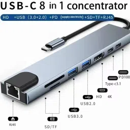 Primate 8-in-1 USB-C Hub Dock with 4K HDMI, 100Mbps Ethernet 8-in-1 USB-C Hub Dock with 4K HDMI, 100Mbps Ethernet Laptop Accessory image 2