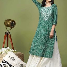 Women Embroidered, Printed Viscose Rayon Straight Kurta-image-95
