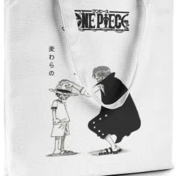 White Men & Women Tote Anime one piece printed tote bag featuring Monkey D Luffy and Shanks-image-19