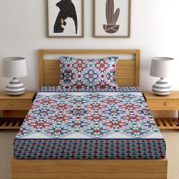 244 TC Cotton Single Printed Fitted (Elastic) Bedsheet-image-3