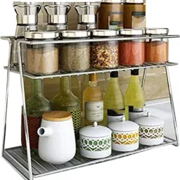 Utensil Kitchen Rack 425g 2-Tier Kitchen/Pantry Rack Storage Masala Box & pouches Multipurpose Stand Steel-picture-0