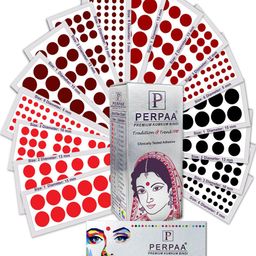 PERPAA Premium Kumkum  Set Of 16 Velvet Sticker Kumkum Bindi-33