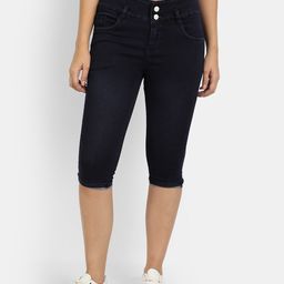 BROADSTAR Women Navy Blue Skinny Fit Denim Capris-28
