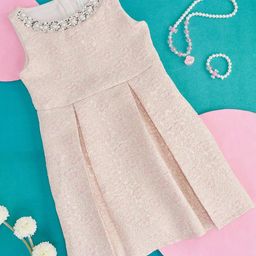 Pantaloons Junior Girls Self Design Embellished & Pleated Cotton A Line Dress-45