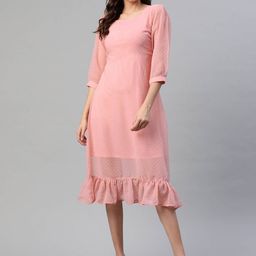 BAESD Self Design Square Neck Georgette A-Line Dress-picture-18