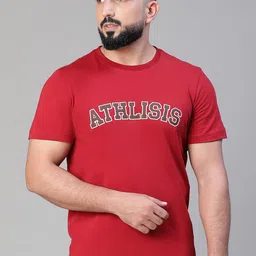 ATHLISIS Typography Printed Round Neck Bio Finish Cotton Slim Fit Gym T-shirt-image-12