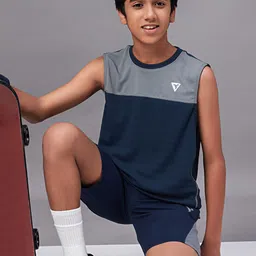 Technosport Boys SS'24 Colourblocked Sleeveless Moisture Wicking Slim Fit T-shirt-image-19