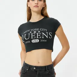 Koton Typography Printed Slim Fit Crop T-shirt-image-69