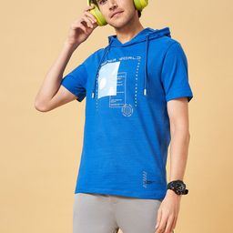 Ajile by Pantaloons Men Typography Printed Hooded Raw Edge Slim Fit T-shirt-image-5