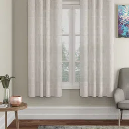 HOSTA HOMES Pack Of 2 Cream-Coloured Self Design Window Curtains-46