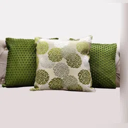 Good Vibes Green & Cream-Coloured Set of 3 Square Cushion Covers-11
