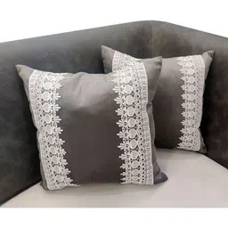 Good Vibes Grey & White Set of 2 Velvet Square Cushion Covers-24