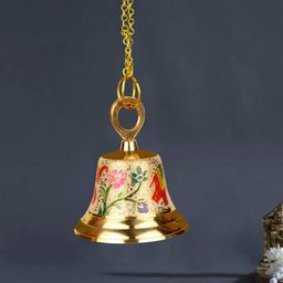 StyleMyWay Gold-Toned & Red Brass Elephant Engraved Hanging Temple Bell-image-61