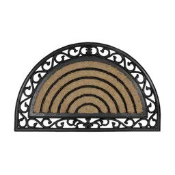 HOKIPO Brown & Black Textured Semi-Circle Anti-Skid Doormat-29