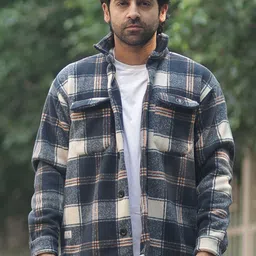 Maniac Checked Spread Collar Fleece Casual Shackets-image-19