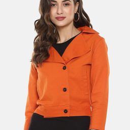 Campus Sutra Women Orange Solid Windcheater Denim Jacket-image-66