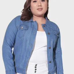 BUY NEW TREND Plus Size Spread Collar Lightweight Cotton Denim Jacket-picture-1