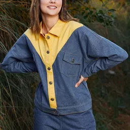 Athena Women Colourblocked Cotton Denim Jacket-36