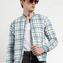 Campus Sutra Men Checked Lightweight Longline Denim Jacket-44