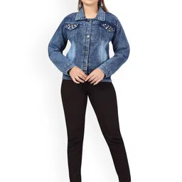BAESD Girls Washed Beaded Longline Denim Jacket-41