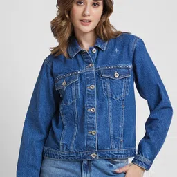 SPYKAR Spread Collar Washed Cotton Denim Jacket-picture-12