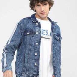 HIGHLANDER Men Blue Washed Denim Jacket with Patchwork-10