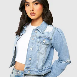 Boohoo Distressed Denim Jacket-image-7