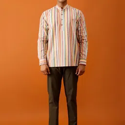 Streaks & Crosses Striped Mandarin Collar Regular Cotton Kurta-picture-13