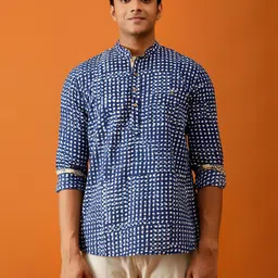 Streaks & Crosses Polka Dots Printed Mandarin Collar Regular Cotton Kurta-picture-17