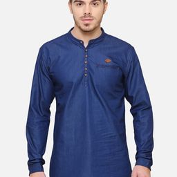 Kuons Avenue Band Collar Indigo Denim Kurta-image-34