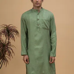 NEUDIS Men Mandarin Collar Cotton Linen Straight Kurta-image-10