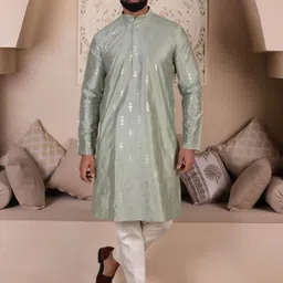 Lightpole Woven Design Mandarin Collar Cotton Silk Kurta-picture-54