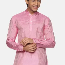 Sethukrishna Men Pink Geometric Art Silk Kurta-image-93