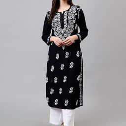 Seva Chikan Floral Embroidered Lucknowi Chikankari Kurta-picture-46