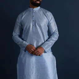 Lightpole Striped Woven Design Mandarin Collar Thread Work Straight Kurta-picture-18