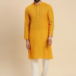 RAJUBHAI HARGOVINDAS Striped Mandarin Collar Cotton Straight Kurta-image-44
