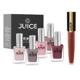JUICE Set of 5 One Coat Nail Polishes with Lip Tint - Buttered Rum M-72-25