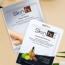 Skin Fx Men Set of 2 Nourishing Foot Mask & Purifying Facial Serum Mask-17