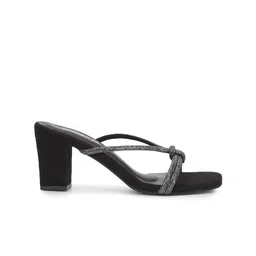 Truffle Collection Embellished Open Toe Suede Block Heels image 2