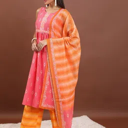 KETCH Floral Printed A-Line Kurta With Palazzos & Dupatta image 5