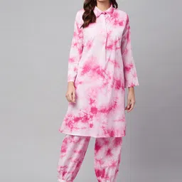 KALINI Ombre Dyed Shirt Collar Three-Quarter Sleeves Pure Cotton Kurta with Harem Pants-picture-29