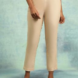 W Women Beige Mid-Rise Slim Fit Cropped Trousers-image-18